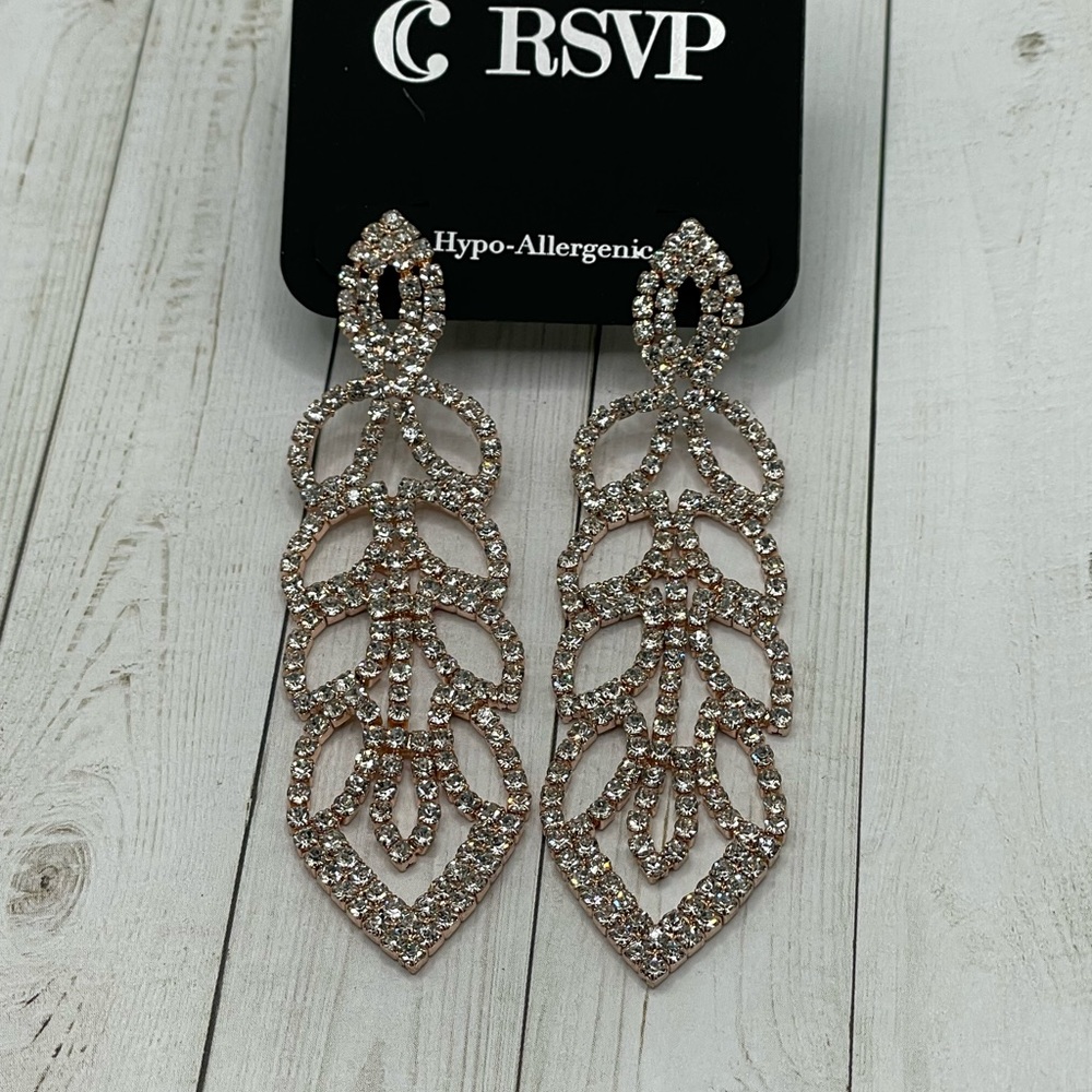NWT RSVP Ornate Rose Goldtone/Crystal Large Drop Earrings - Picture 6 of 8
